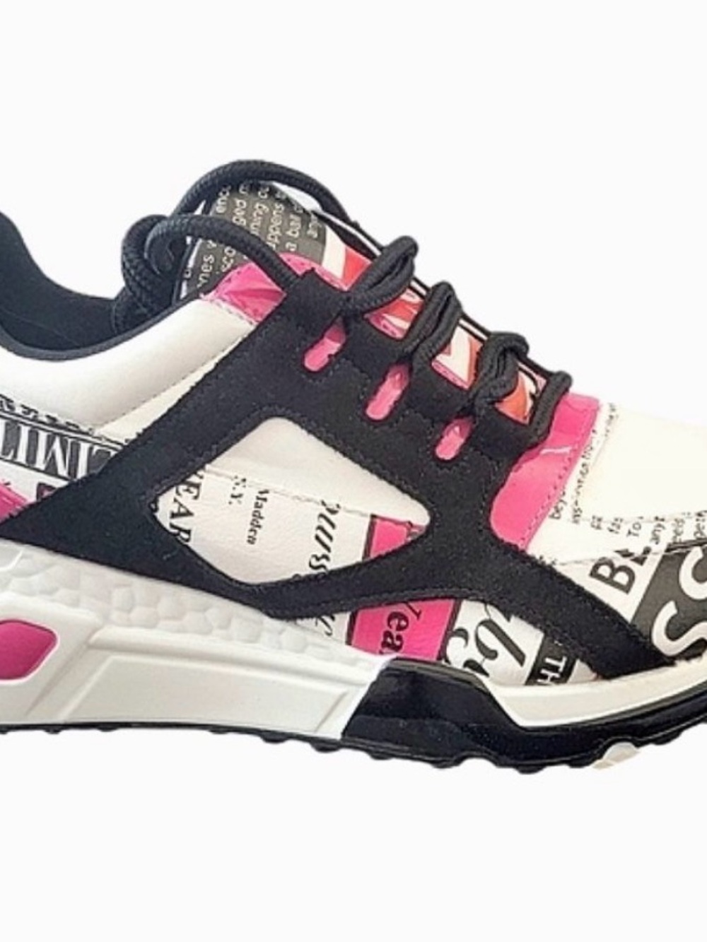 Steve Madden White & Hot Pink Newspaper Print Athletic Sneakers